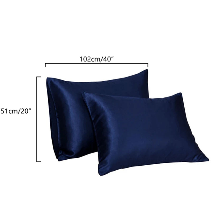 2Pcs Polyester Pillowcase Pure Color Satin Pillowcases Soft Breathable Smooth Cooling Comfortable Pillow Covers for Sleeping
